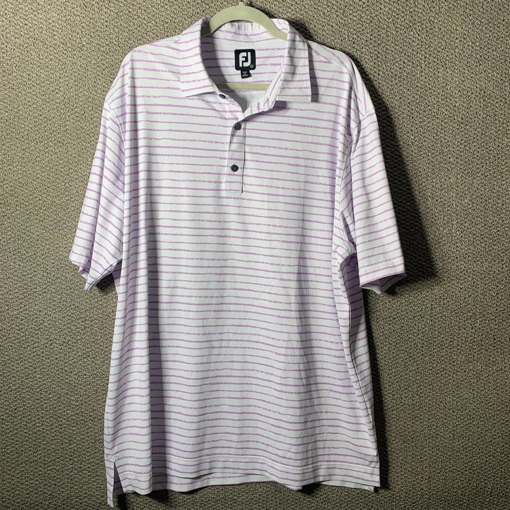 FootJoy Golf Polo Shirt Mens Size 2XL Purple Striped Short Sleeves Pullover